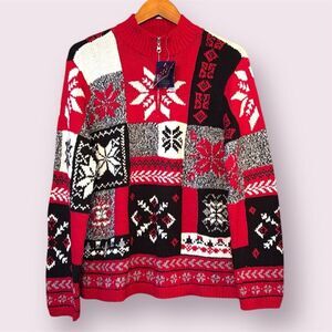 CRAZY HORSE Liz Claiborne Vintage Patchwork Nordic Scandi Snowflake Sweater NEW